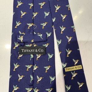 Tiffany & Co. Blue Hummingbird Silk Tie